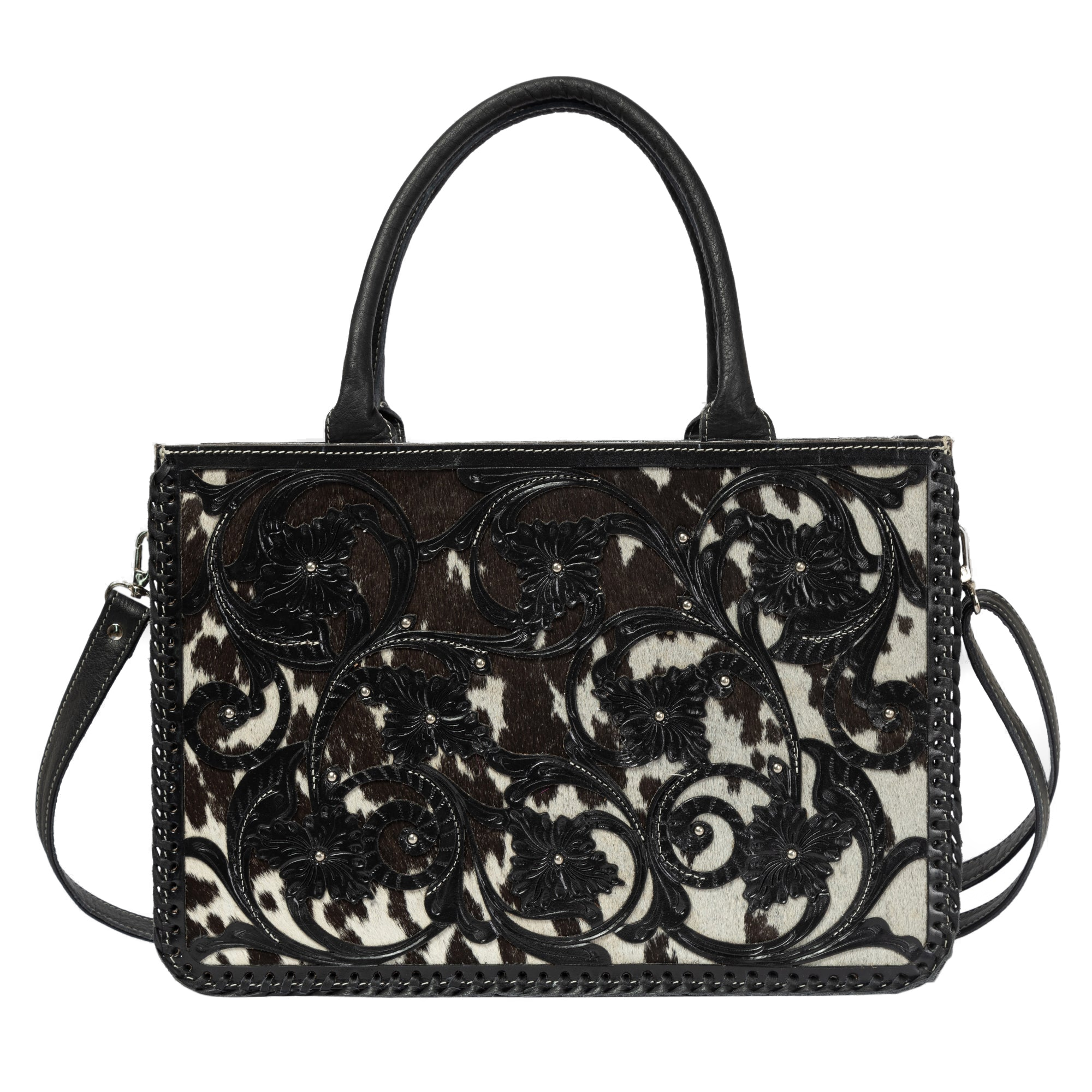 The Sicily | Cowhide Big Bag With Tooled Cutwork