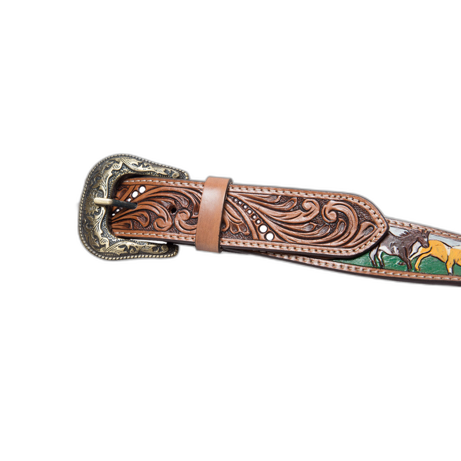 The Horses | Tooled Leather Belt with Removable Buckle