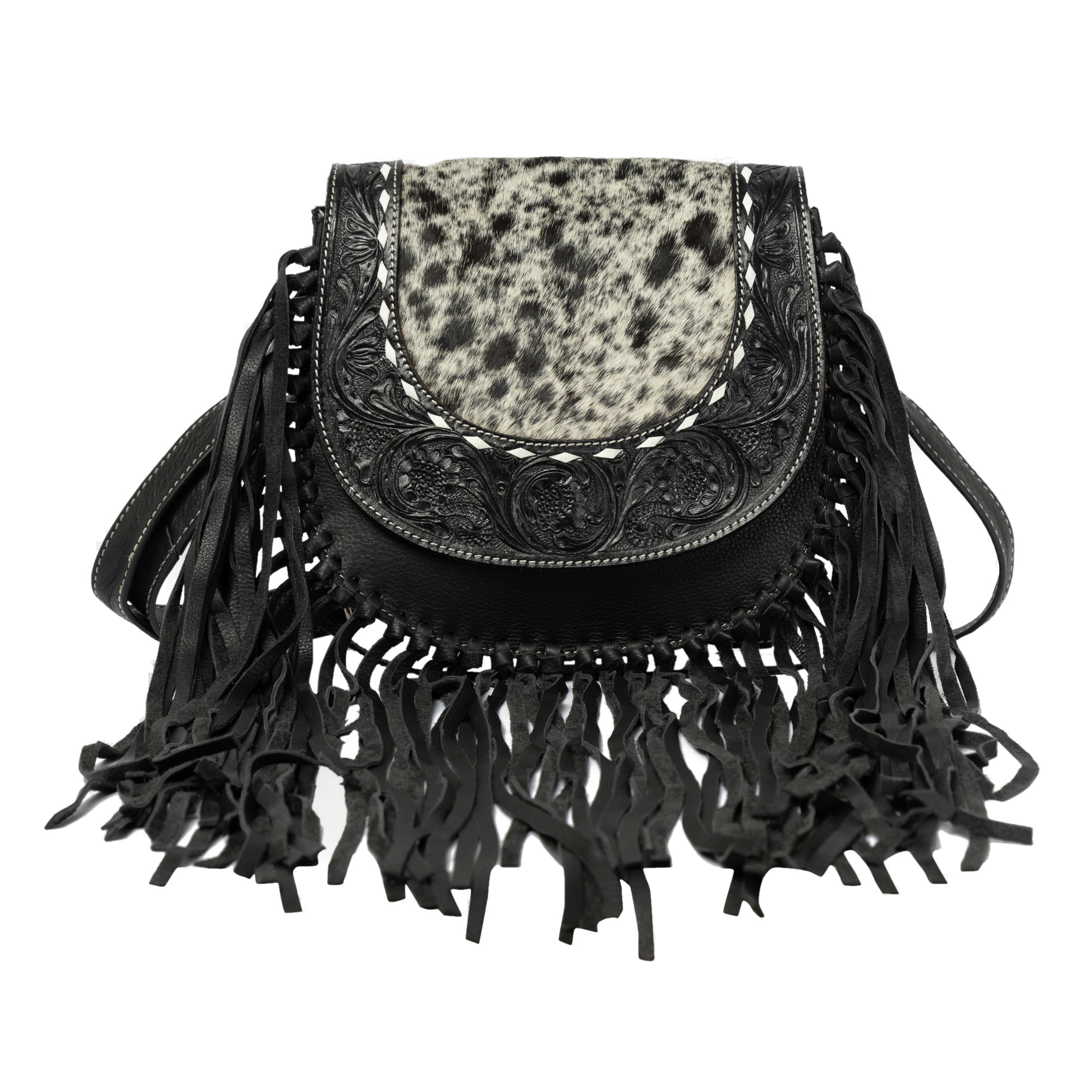 The Cumana | Tooled Cowhide Flap Bag With Fringes