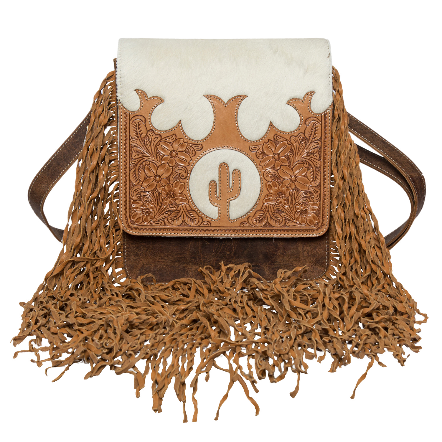 The Gibson | Tooling Leather Flap Sling Cowhide Bag with Fringes