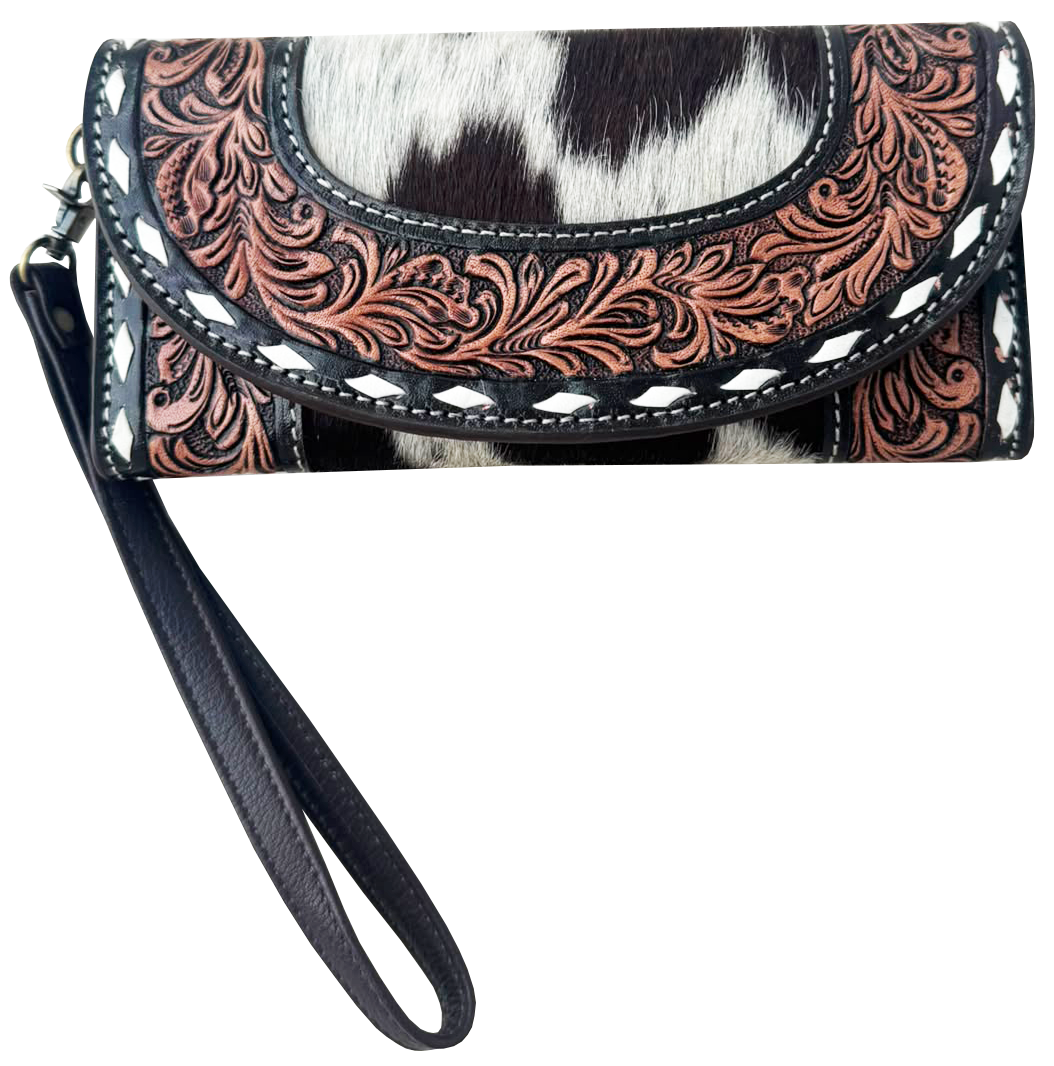 The Mateo | Tooling Leather Cowhide Trifold Wristlet Wallet
