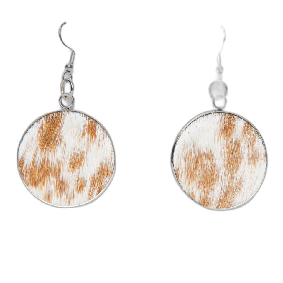 The Sudan | Cowhide Round Drop Earrings