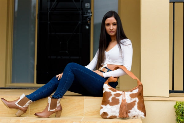 The Athens | Cowhide Tote Bag with Tassel