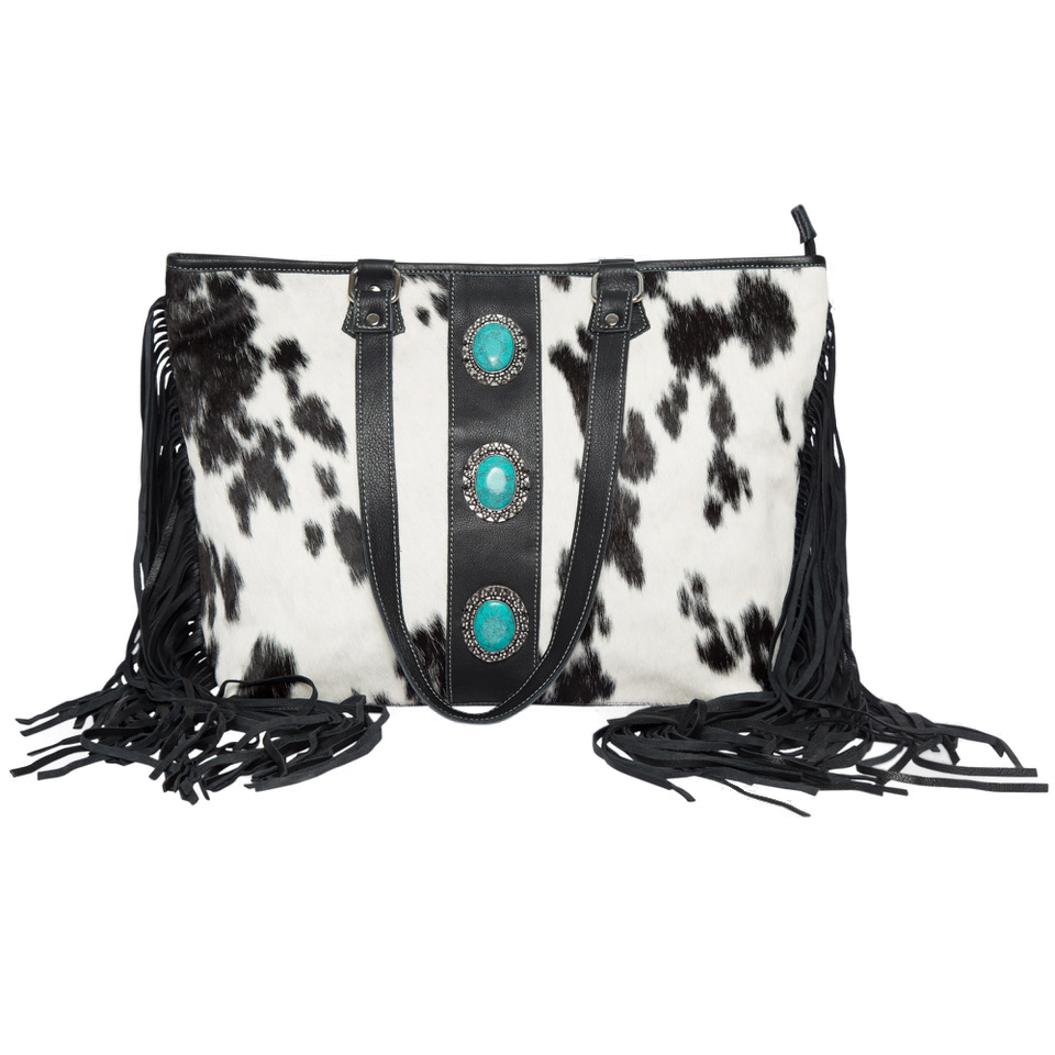 The Langford | Big Cowhide Bag with Turquoise Stonework and Fringes
