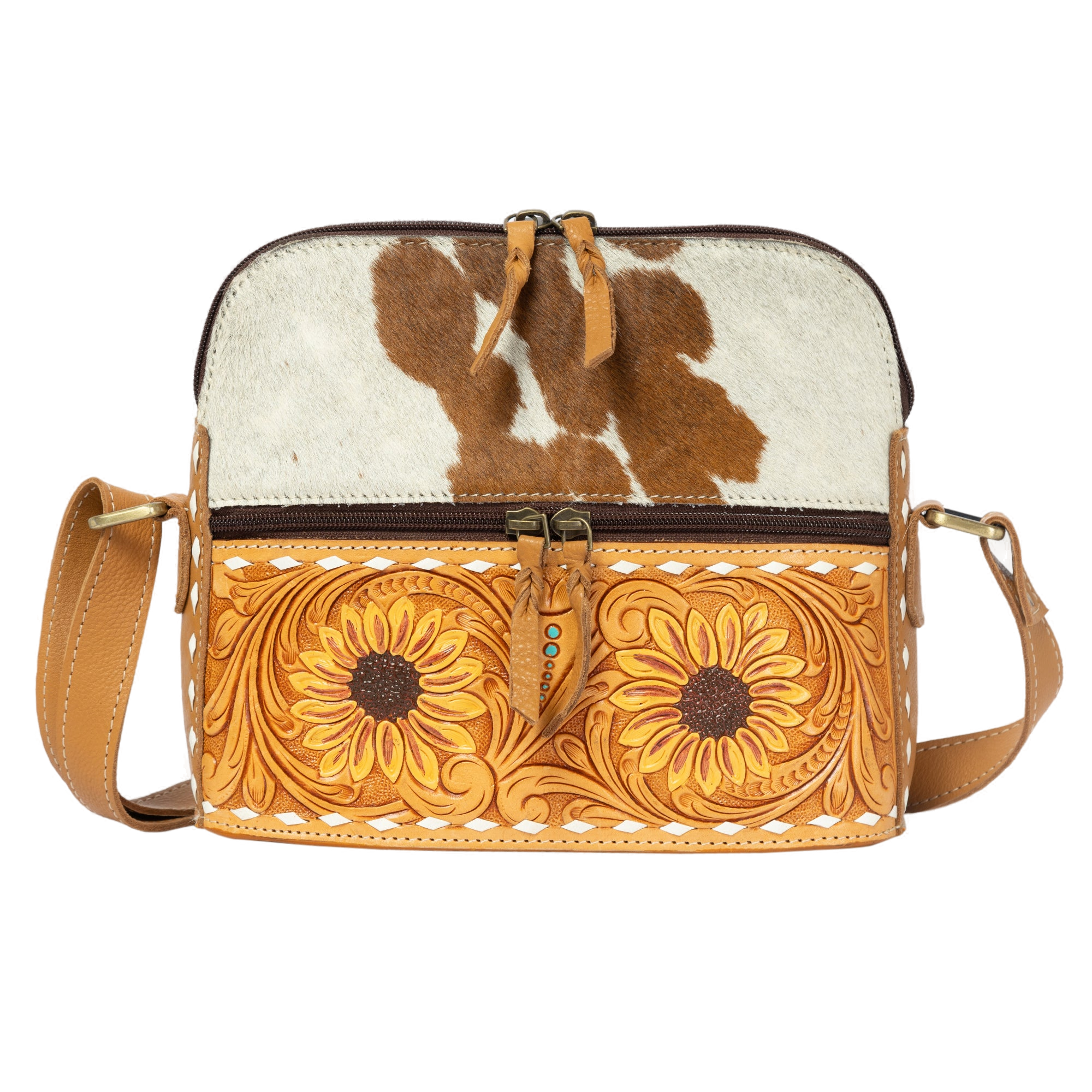The Frontera | Cowhide Sunflower Tooled Leather Sling Bag