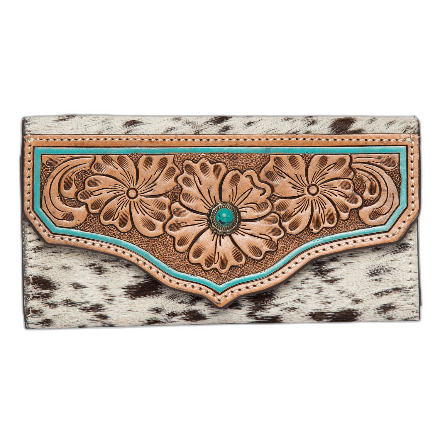 The Eden | Cowhide Tooling Leather Wallet With Turquoise Stonework