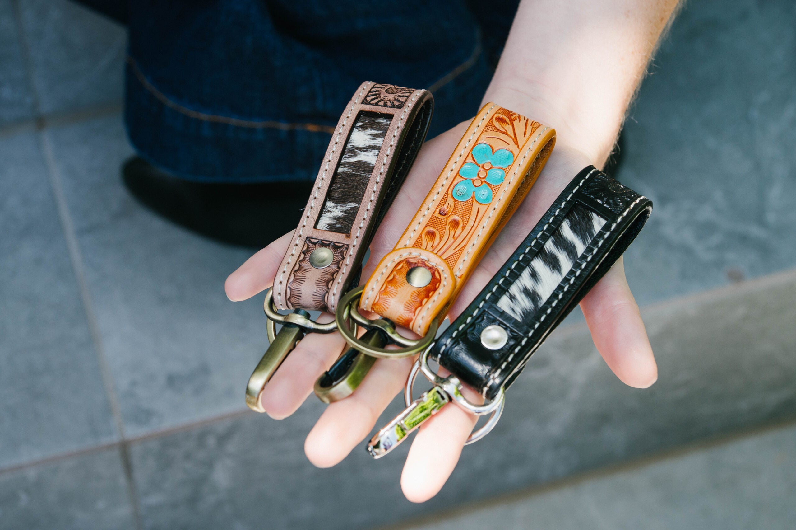 Tooled Cowhide Keyring | CA20