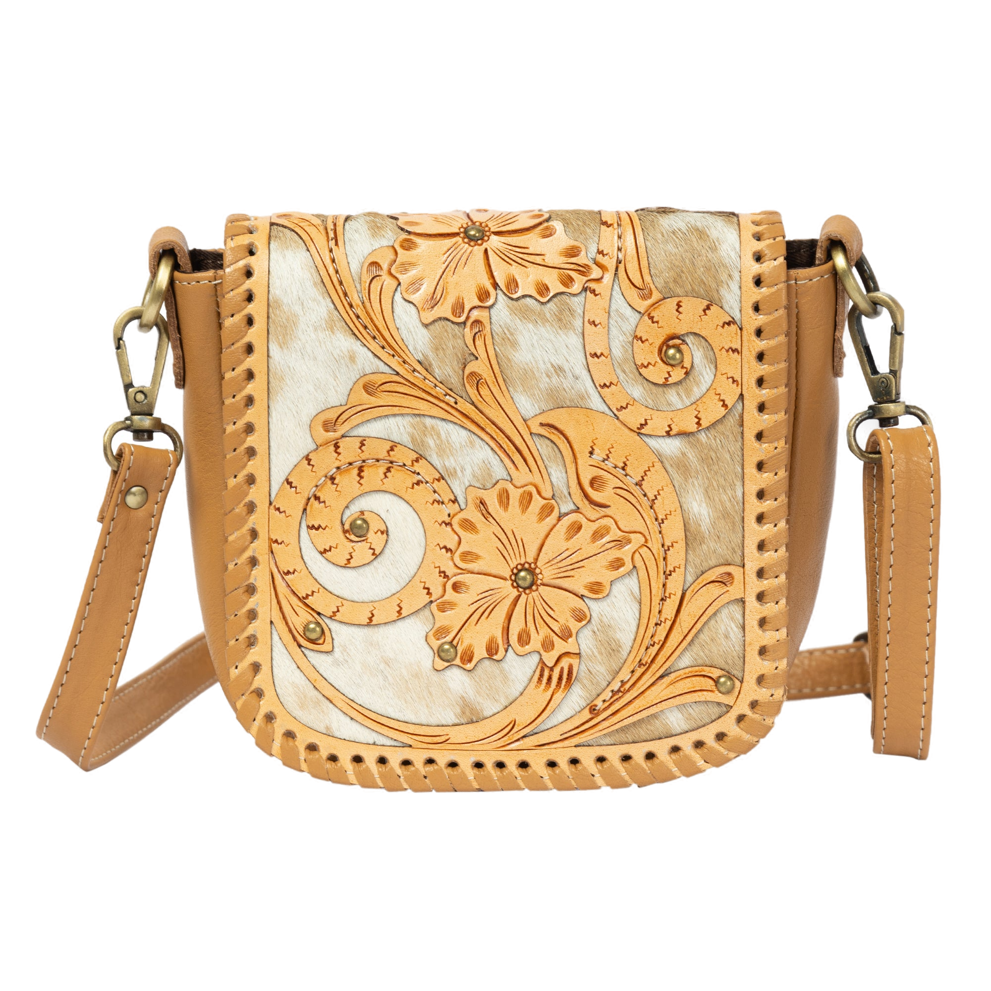 The Catania | Cowhide Flap Bag With Tooled Cutwork