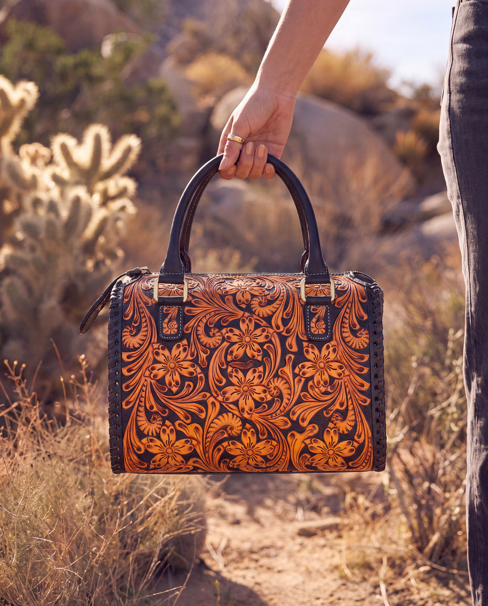 The Miranda | Two-Tone Hand-Tooled Leather Speedy Bag