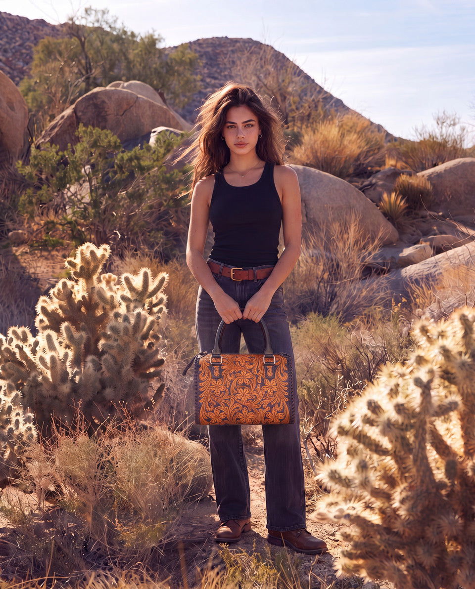 The Miranda | Two-Tone Hand-Tooled Leather Speedy Bag