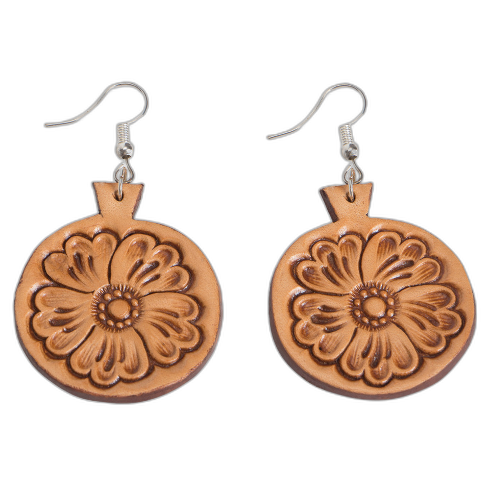 The Round Drop | Tooled Leather Earrings