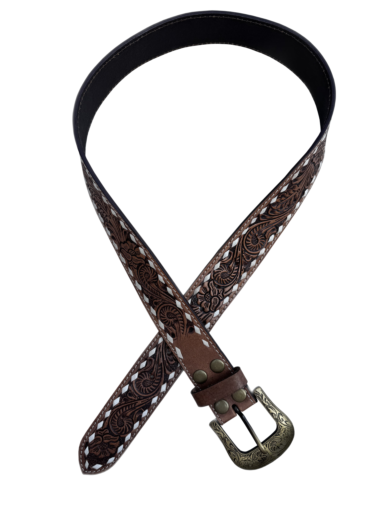 The Buck Stitch | Tooled Leather Belt with Removable Buckle