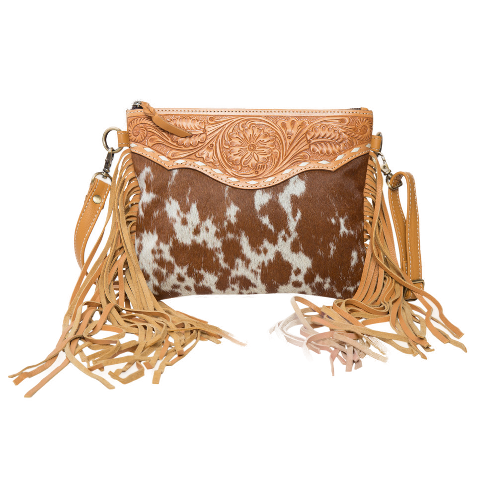 The Curico | Tooling Leather Cowhide Clutch Bag with Fringes