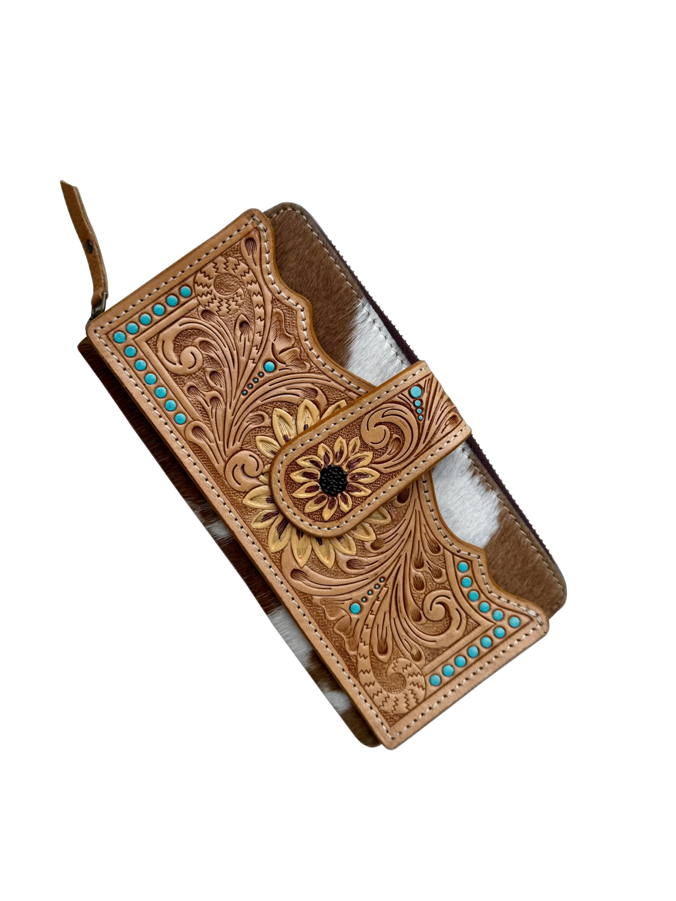 The Merida | Cowhide Sunflower Tooling Leather Zippered Wallet