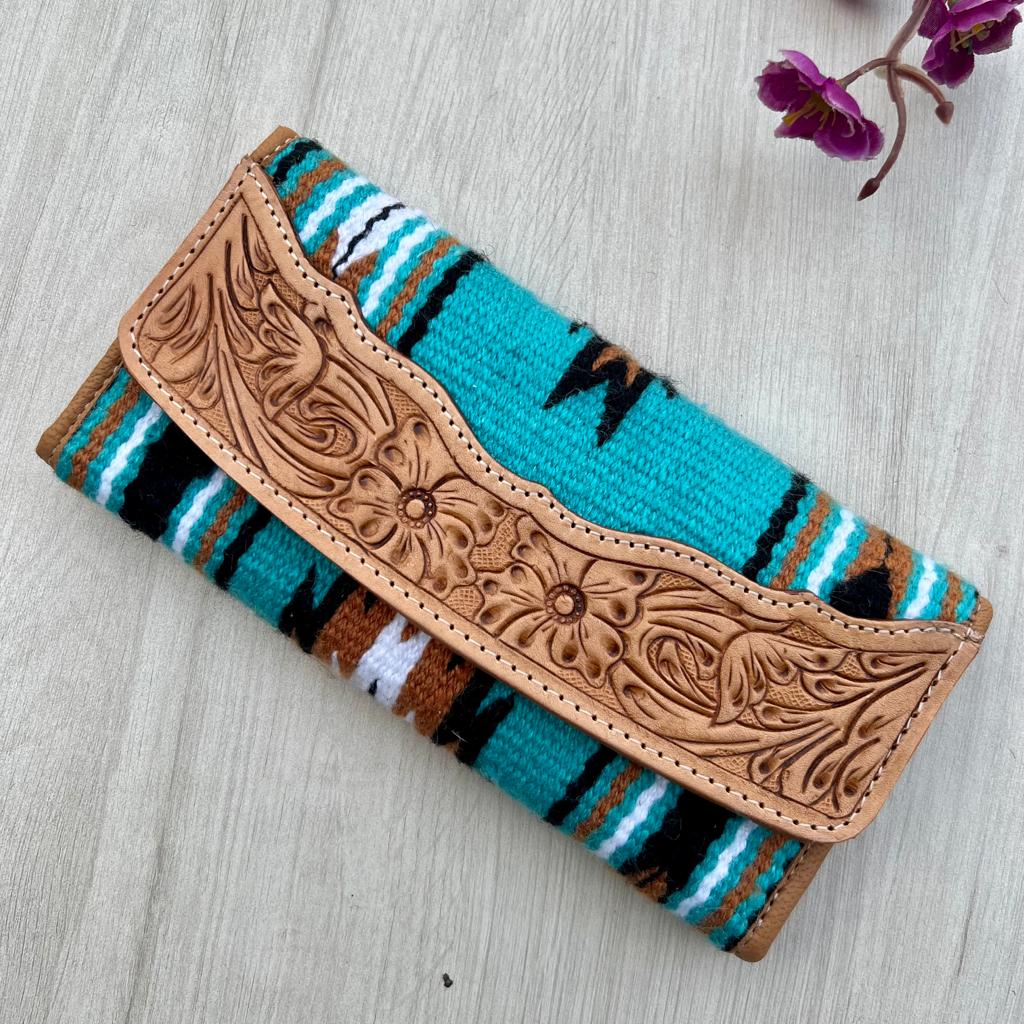 The Turquoise Trifold | Tooled Saddle Blanket Wallet
