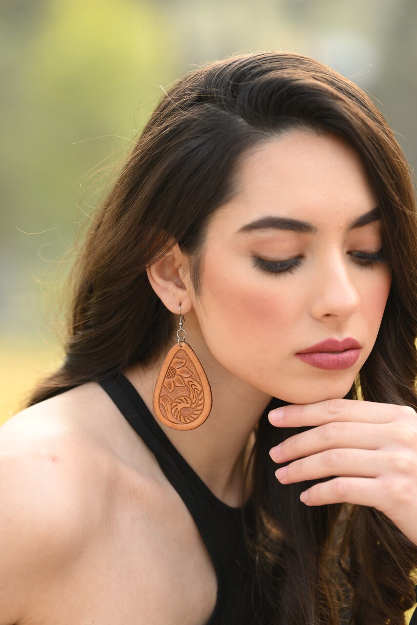 The Pear Drop | Tooled Leather Earrings