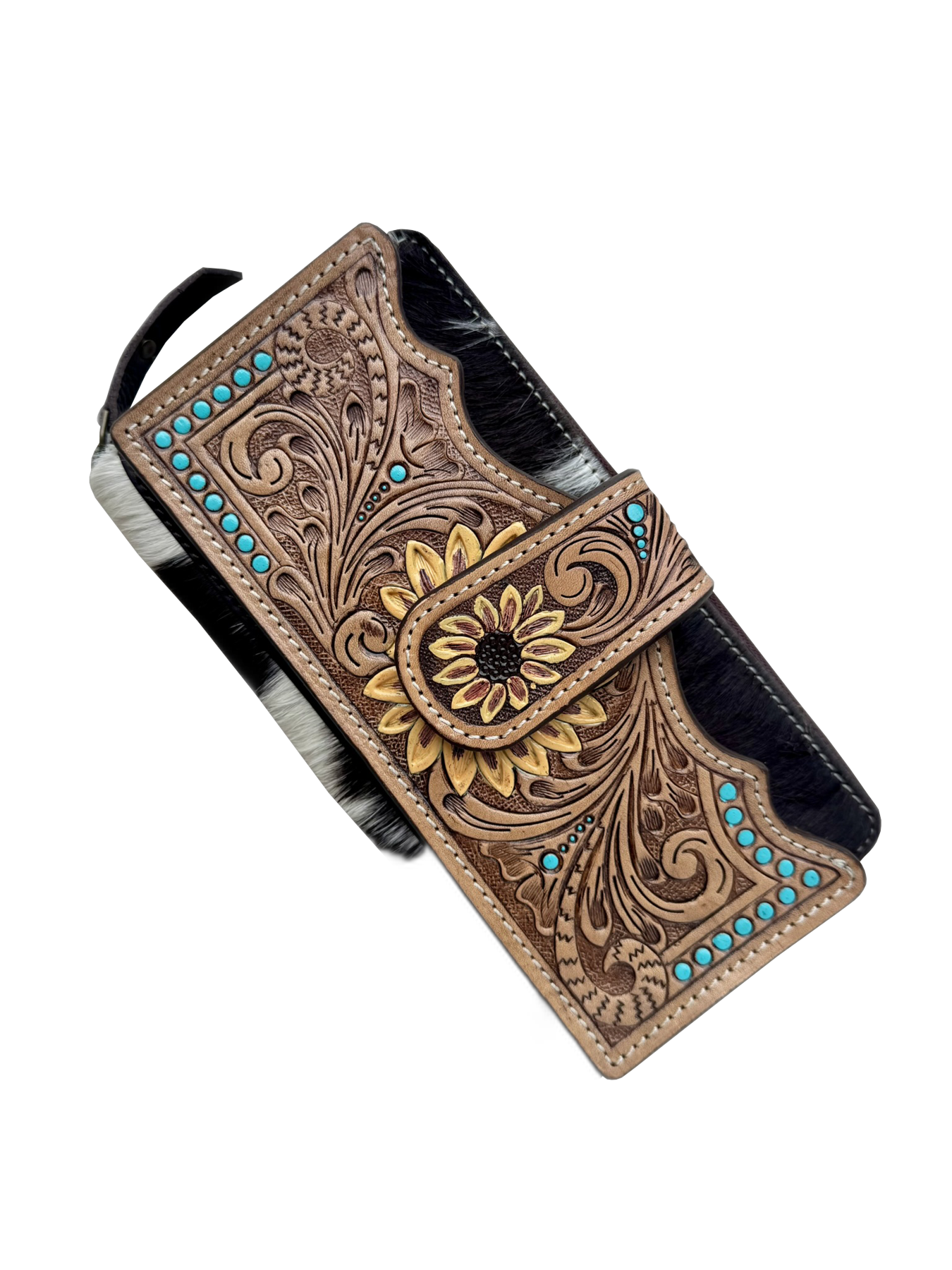 The Merida | Cowhide Sunflower Tooling Leather Zippered Wallet