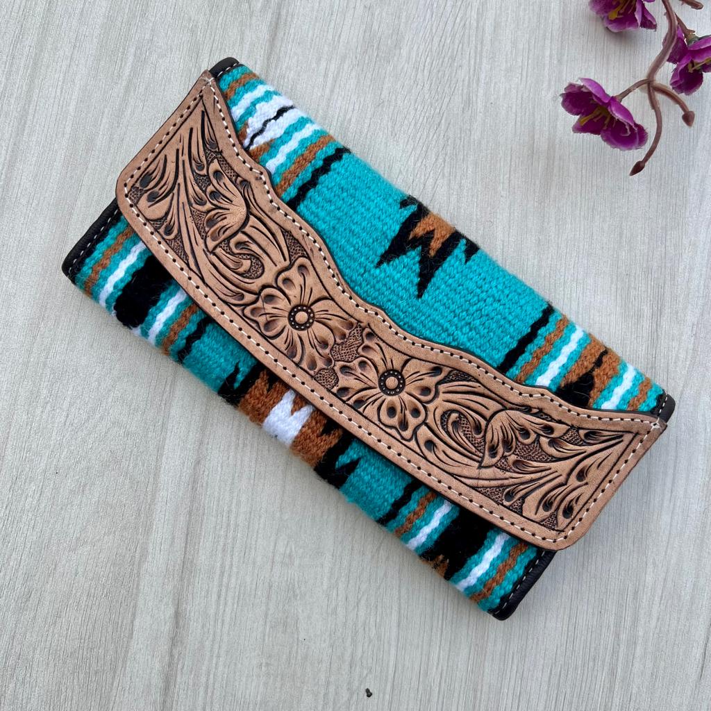 The Turquoise Trifold | Tooled Saddle Blanket Wallet