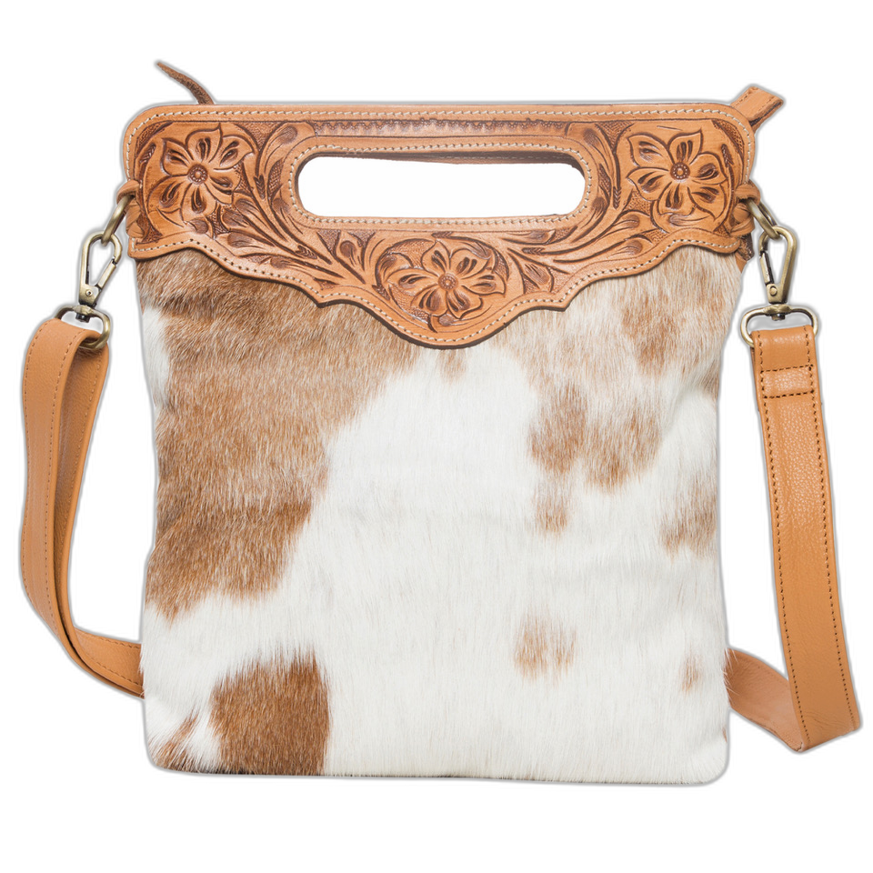 The Cali | Tooling Leather Sling Cowhide Bag with Fringes