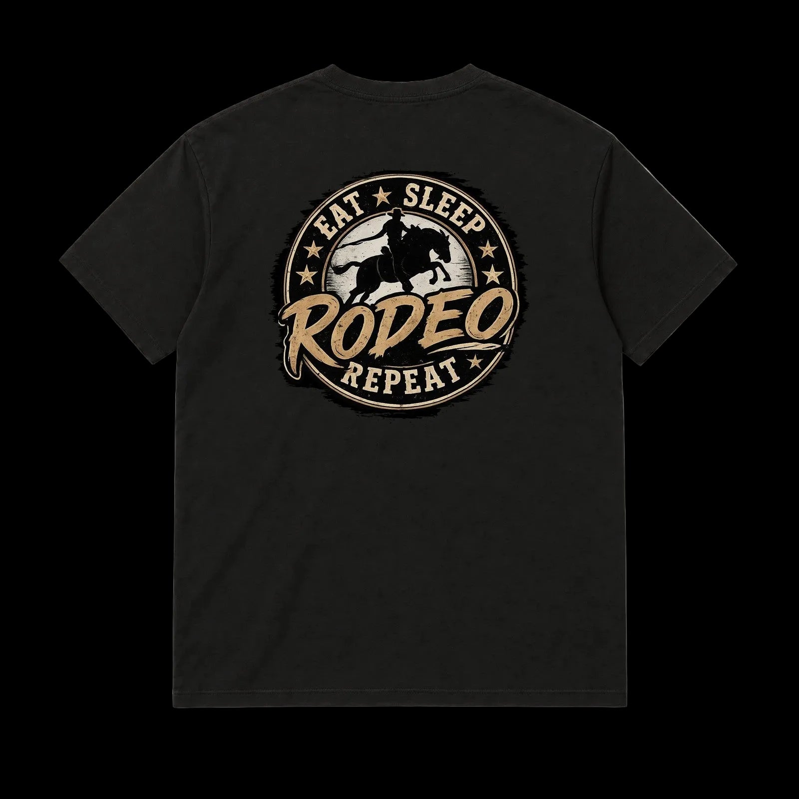 BB4x4 Black T-shirt, back printed with BB47 Eat, Sleep, Rodeo, Repeat