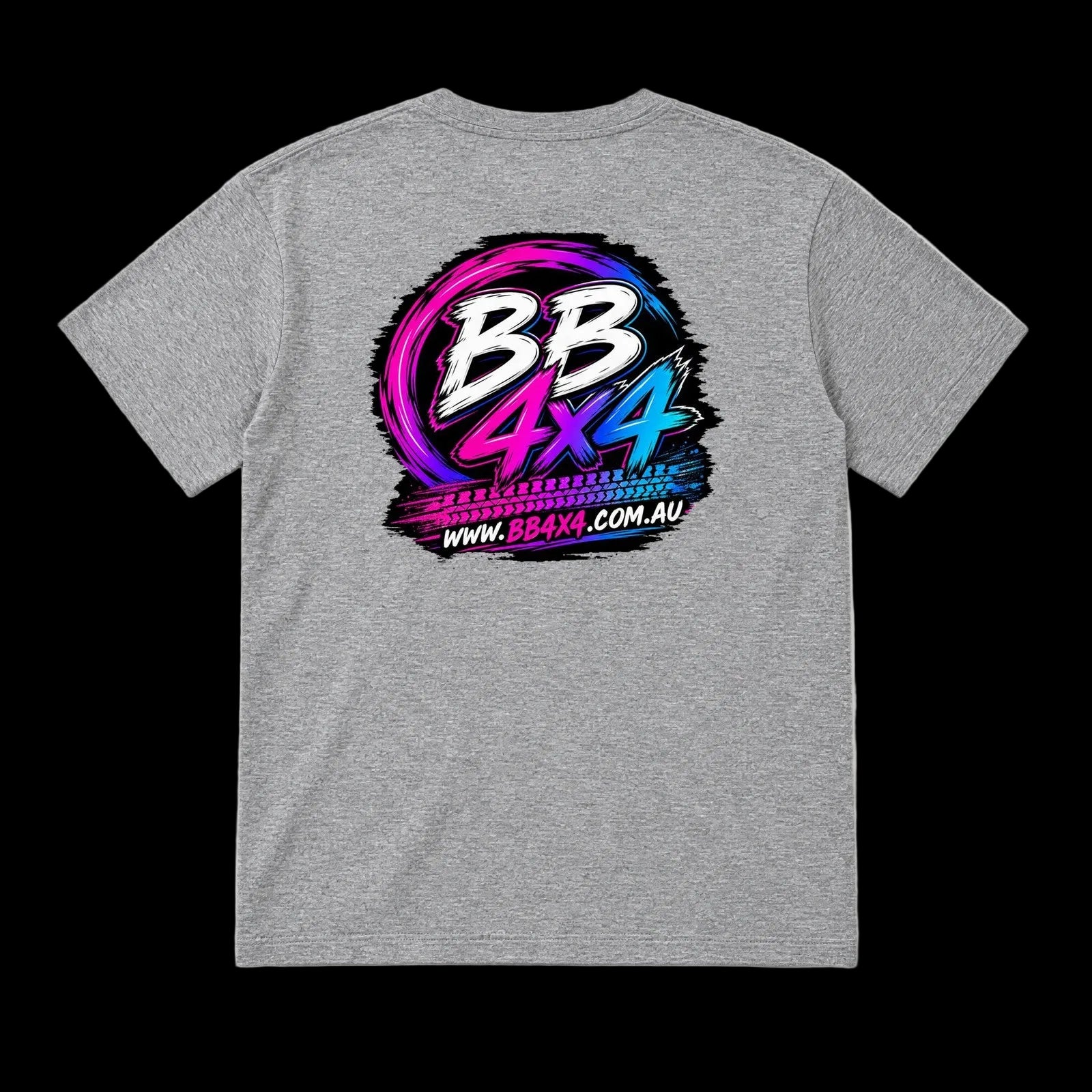 BB4x4 Grey T-shirt, back printed with BB81 BB4x4 Neon Logo