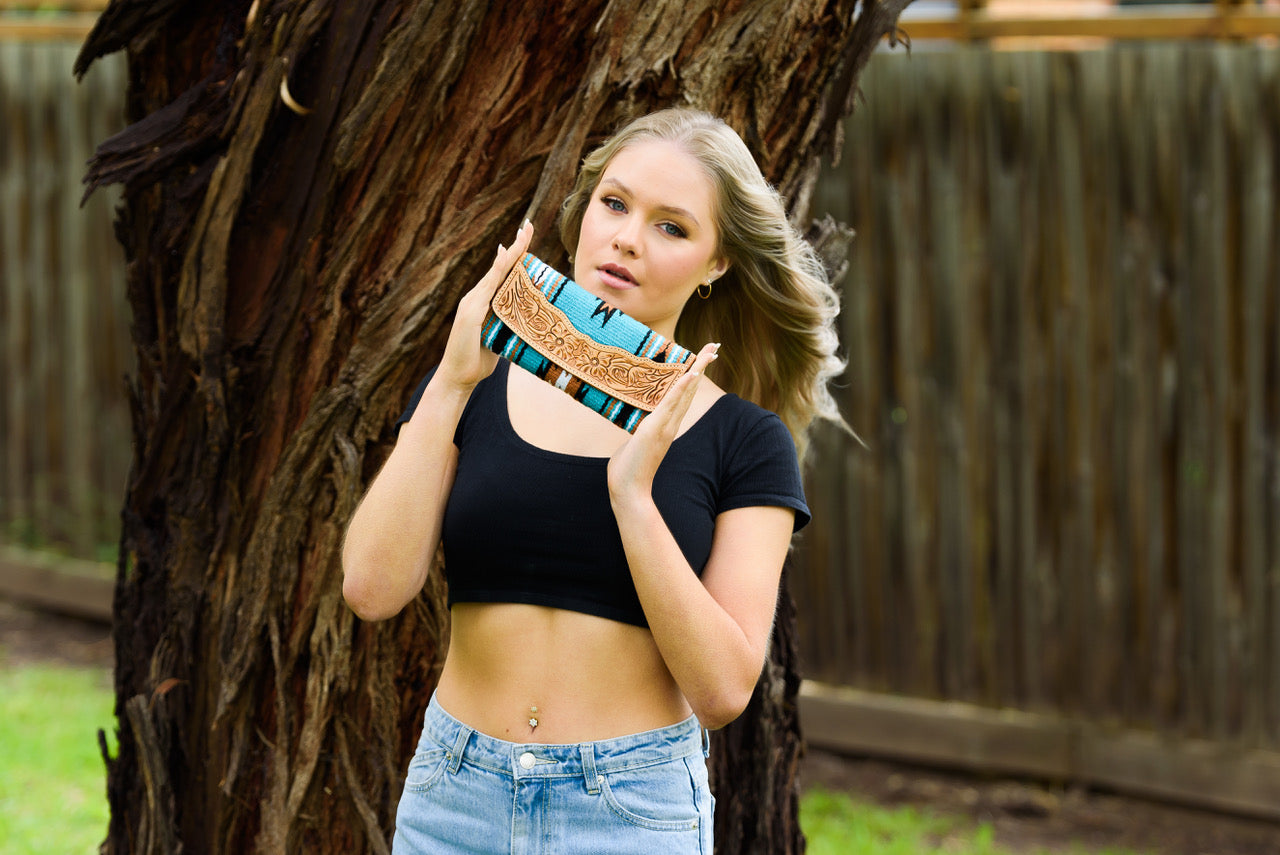 The Turquoise Trifold | Tooled Saddle Blanket Wallet