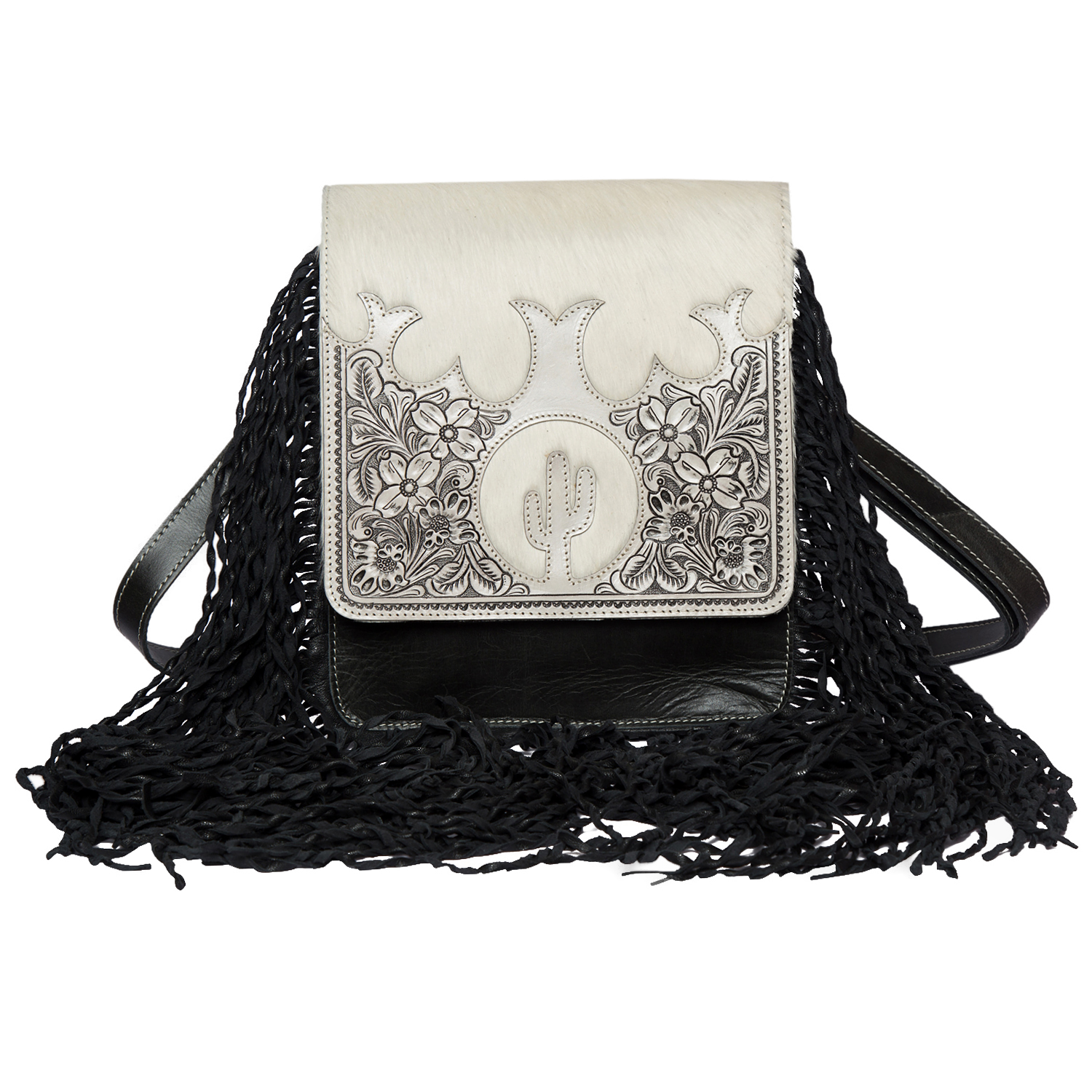 The Gibson | Tooling Leather Flap Sling Cowhide Bag with Fringes