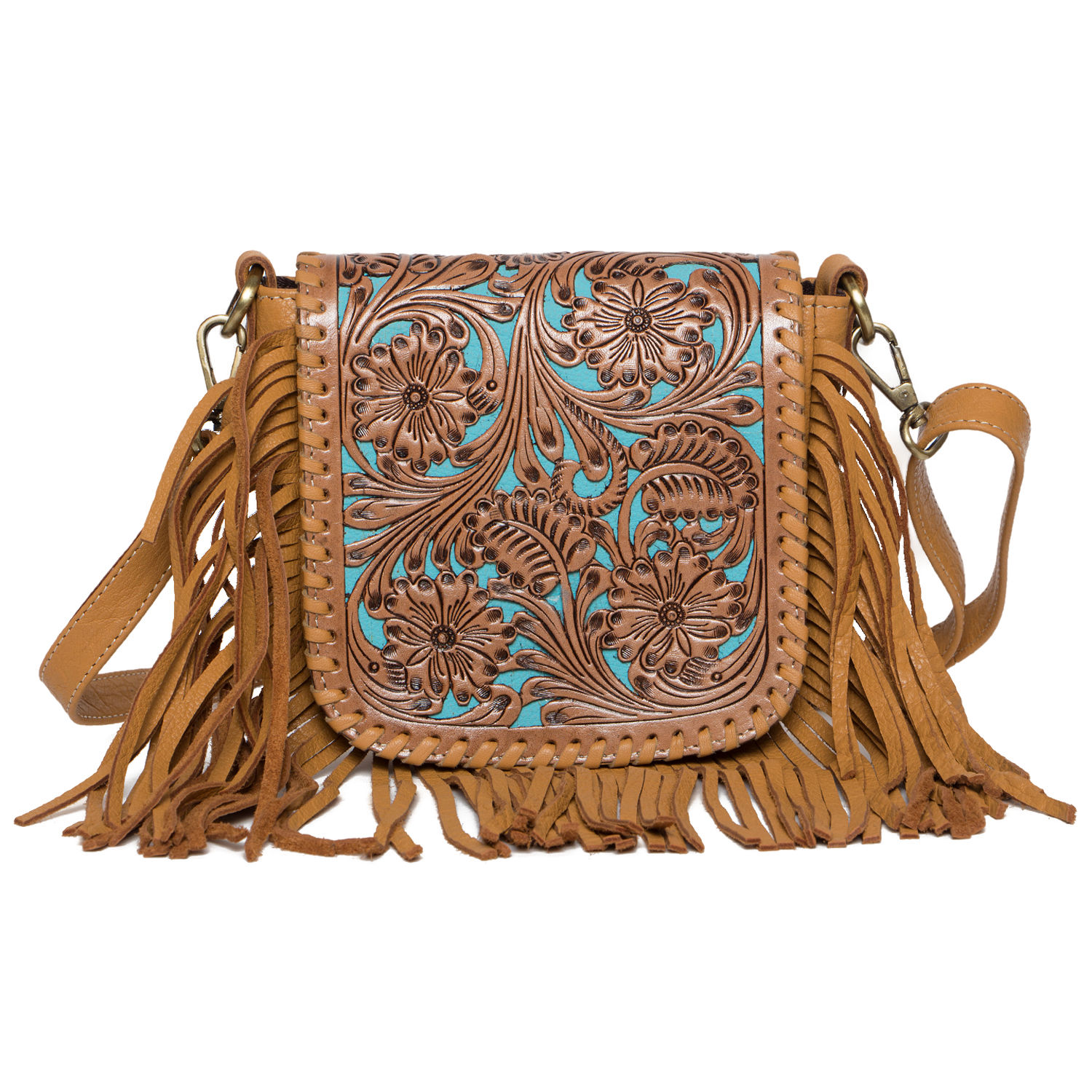 The Turquoise Sling | Tooling Leather Hand Carved Flap Sling Bag