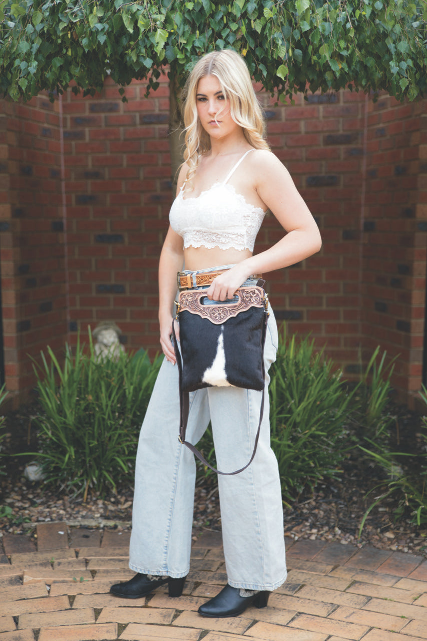 The Cali | Tooling Leather Sling Cowhide Bag without Fringes