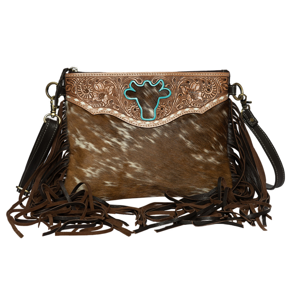 The Marbella | Bullhead Cowhide Sling Bag with Fringes
