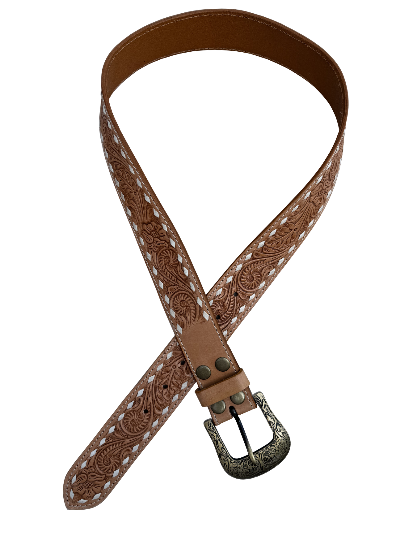 The Buck Stitch | Tooled Leather Belt with Removable Buckle